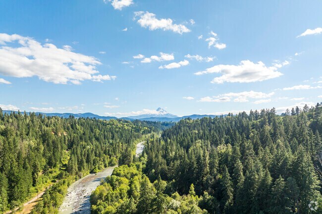 A scenic view of Hood River and Mount Hood.