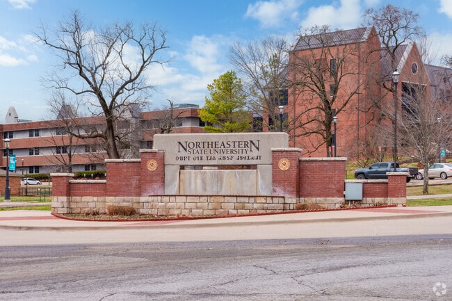The sign for Northeastern State University proudly stands in Tahlequah, representing the city’s vibrant education.