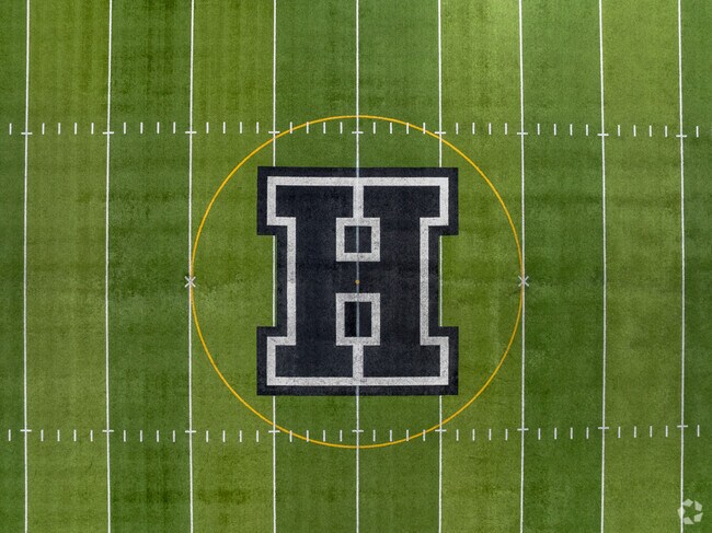A navy blue H at Highland High School.