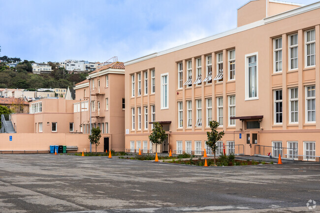 St Anne School has a large paved schoolyard.