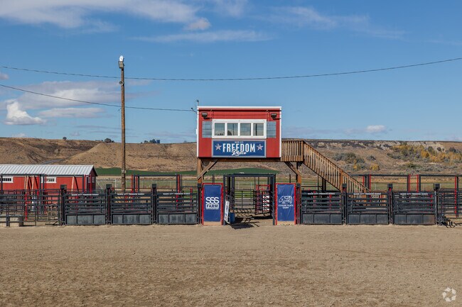 The Freedom Rodeo sign stands proudly, celebrating Basin City's Western roots.