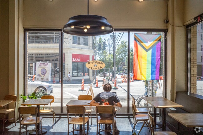 A quiet coffee shop in Capitol Hill neighborhood in Seattle.