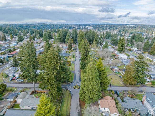 Many houses can be found  nestled amongst trees in the Haller Lake neighborhood.