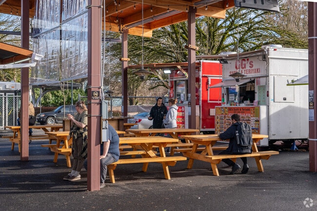 There are many food trucks to choose from in the Sabin neighborhood.