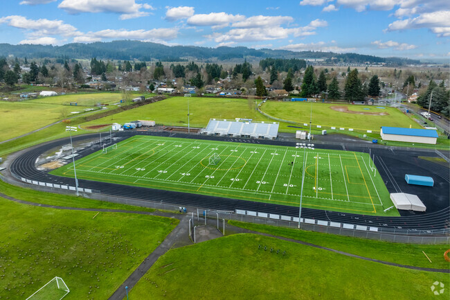 Churchill High School has a football field for students to compete on in Eugene, Oregon.