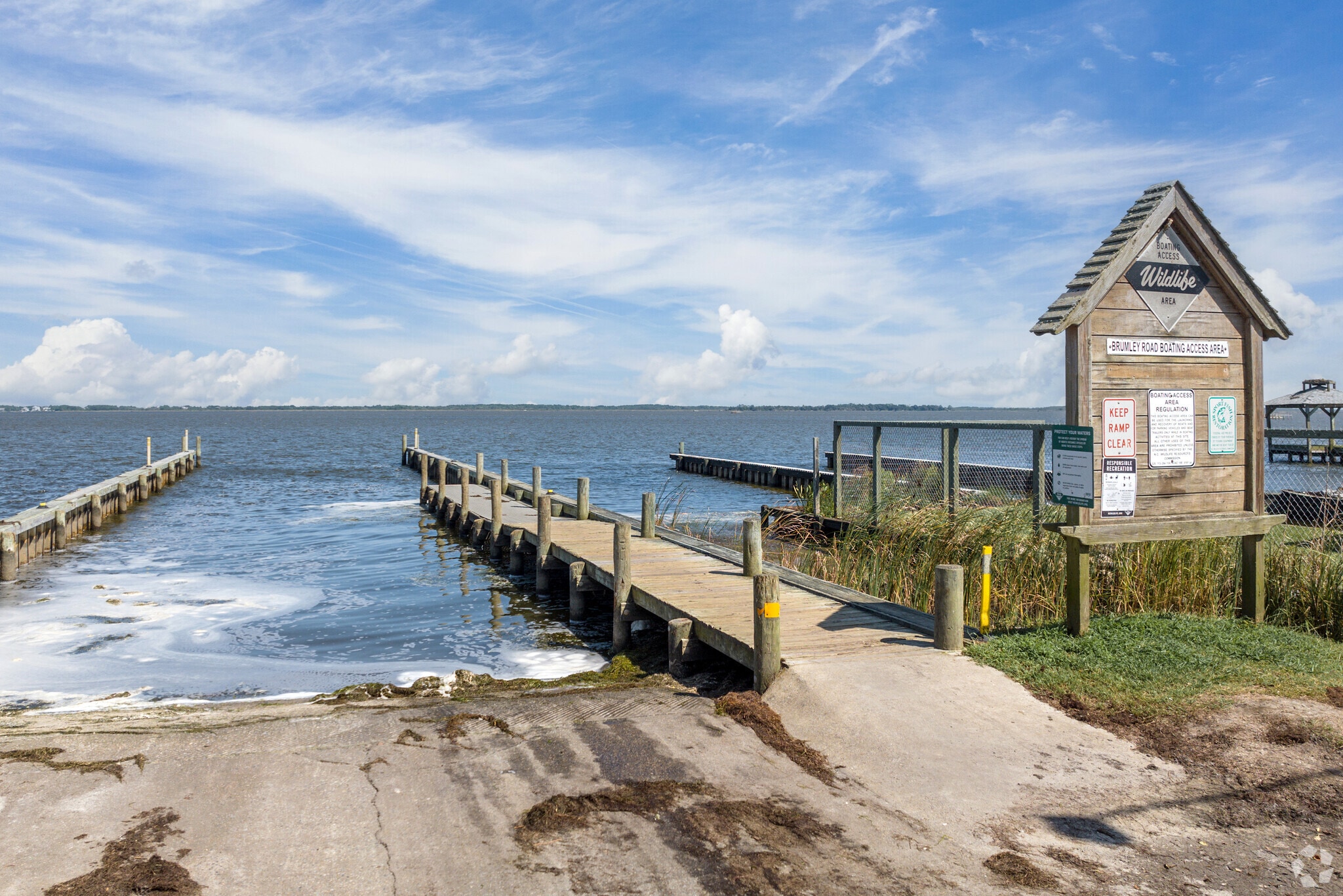 The kayak and boat launch in the Knotts Island neighborhood of North Carolina.