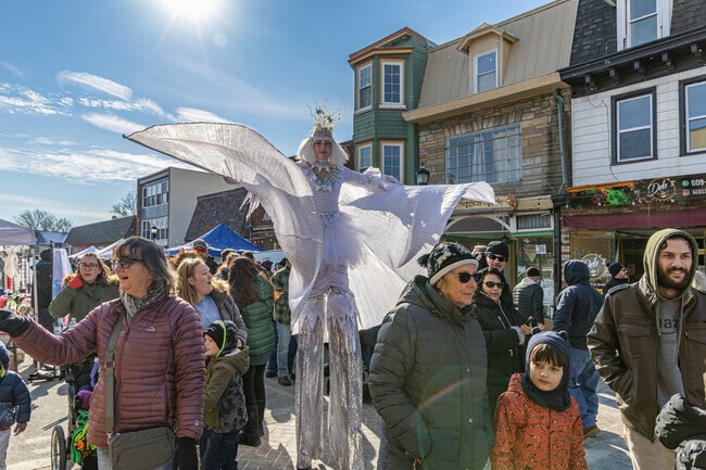 The Ice Queen walks the streets of the Fire and Ice Festival in Mt Holly near Eastampton.