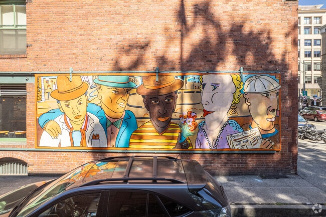 Pioneer Square is adorned with murals.