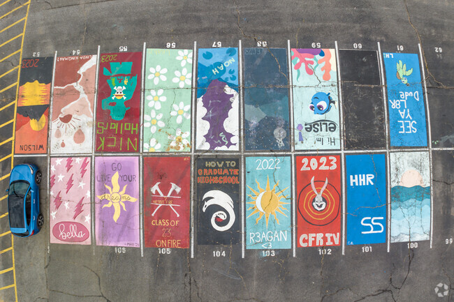 Students show off their art skills in the parking lot at Northpoint Christian School.