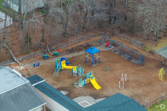 An aerial view of the playground at Deerfield School in Westwood, MA.
