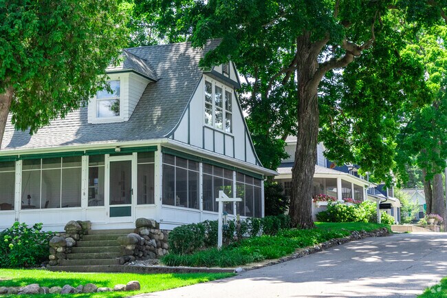 Porches are common on homes in Fontana-on-Geneva Lake, allowing residents to sit outside, and enjoy the weather and scenery.