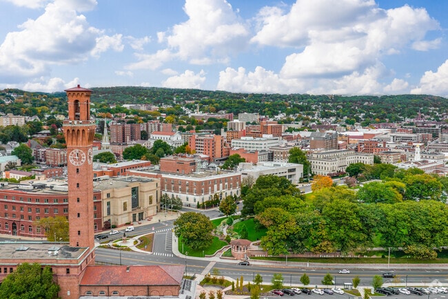 Downtown Waterbury, minutes from Wolcott, offers dining, shops, and cultural spots.