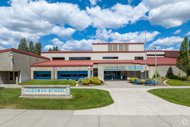 Audobon  Elementary features a large field area and basketball courts.