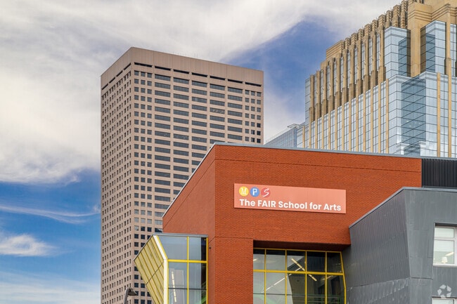 FAIR School for Arts is surrounded bt the Minneapolis skyline.