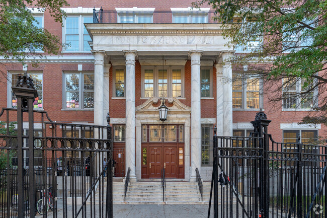 The entrance to P.S. 217 Colonel David Marcus School is located along Westminster Rd.