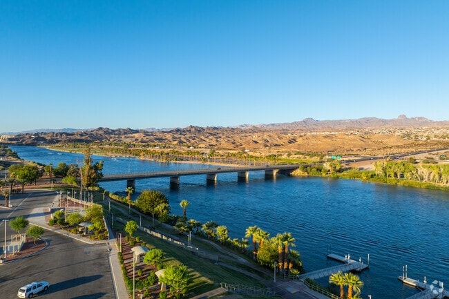 The Colorado River splits Bullhead City, AZ on one side with Laughlin, NV on the other.
