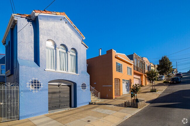 Colorful Mediterranean homes line the streets of Excelsior.