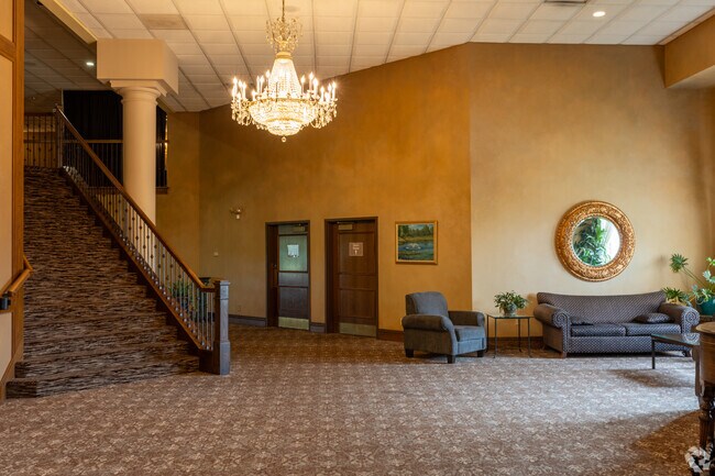 Interior staircase and lobby of Avalon Manor Banquet Center, Merrillville, Indiana.