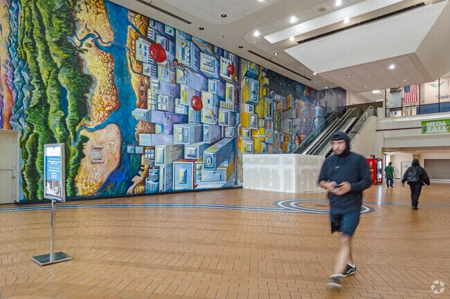 A colorful mural at the New Manchester Mall in Fresno's McLane neighborhood.