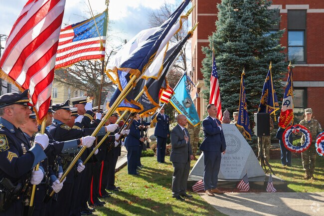 Flags wave proudly at the Peabody Veterans Day ceremony.