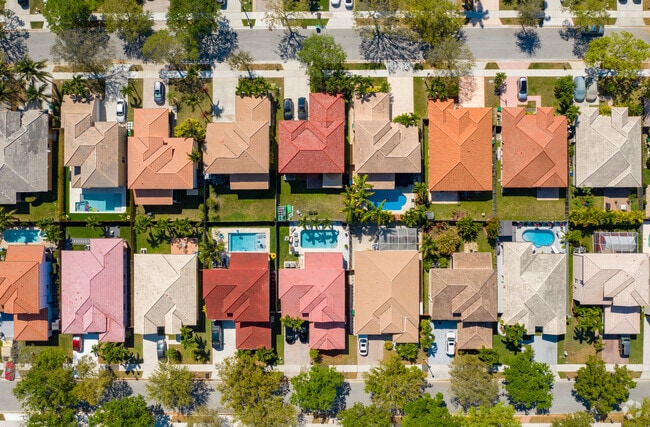 Colorful rooftops line the streets in the Shenandoah neighborhood of Davie, FL.