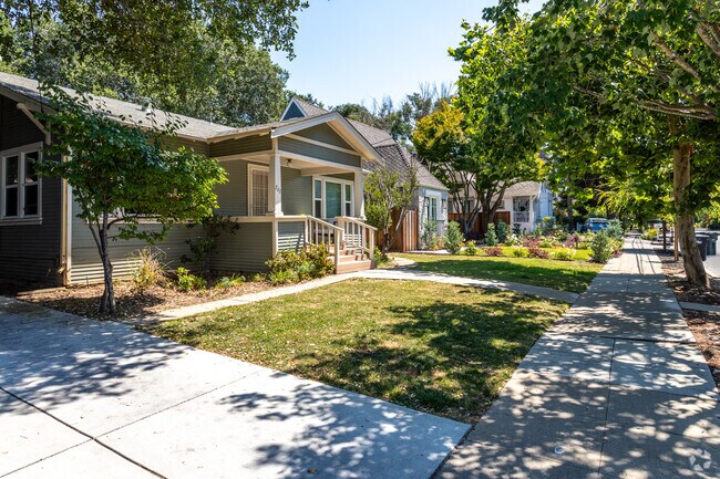 A delightful row of single-family homes lines the streets of Downtown Menlo Park.