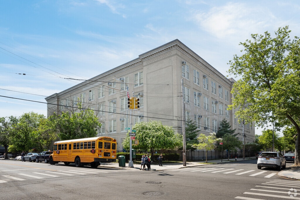 Students are greeted by the welcoming facade of PS 222 Katherine R Snyder in Marine Park.