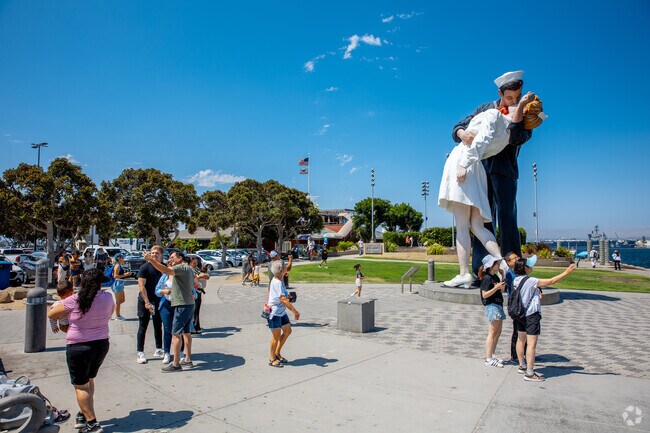 The famous Kissing Statue of San Diego is located in Tuna Harbor Park.