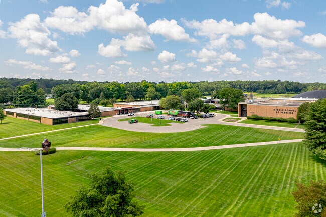 A wide looping drive runs to the entrance at Middle School at Parkside.