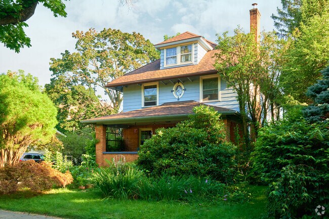 The Strong neighborhood of Rochester, NY, boasts historic charm and tree-lined streets.