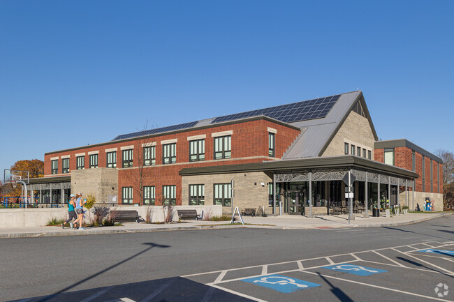 The main entrance to Hildreth Elementary in Harvard can be found around the corner for privacy.