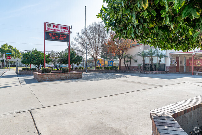 The sign and front entrance to Williams Elementary School in Downey