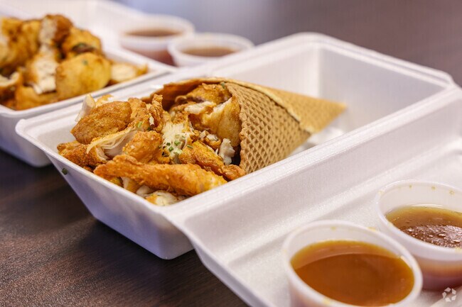 Try chicken in a waffle cone at Waffle That in Acre Gardens.