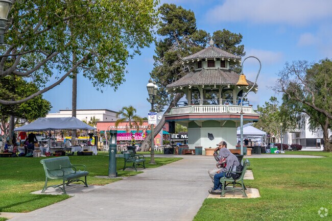 Nearby Plaza Park is always a busy place for friends to gather.