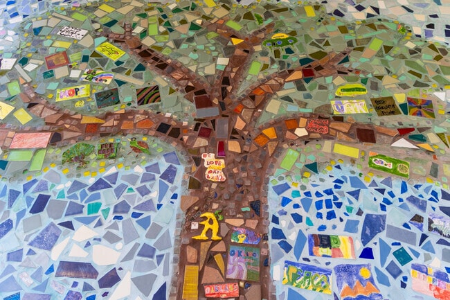 Bret Harte Middle students in Oakland designed a cool mosaic on the front of the school.