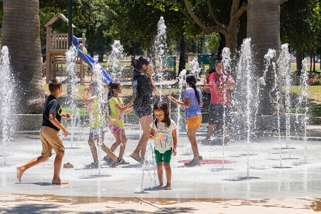 Shannon Ranch children enjoy playing in the Splash Pad during the hot summer months.