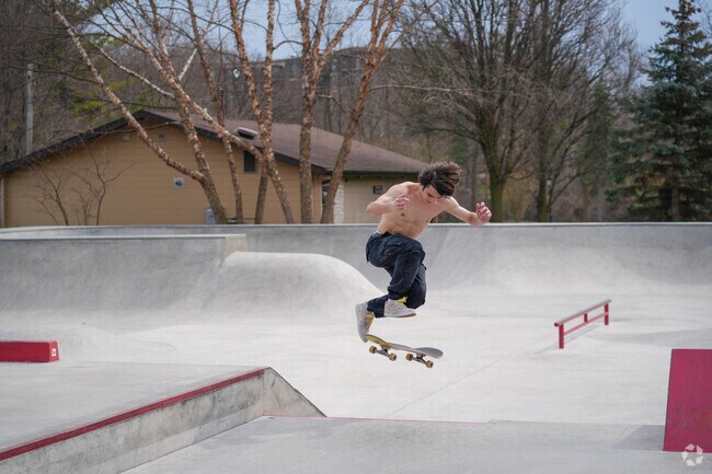 Practice a new trick at the Naperville Skate Park near Springhill.