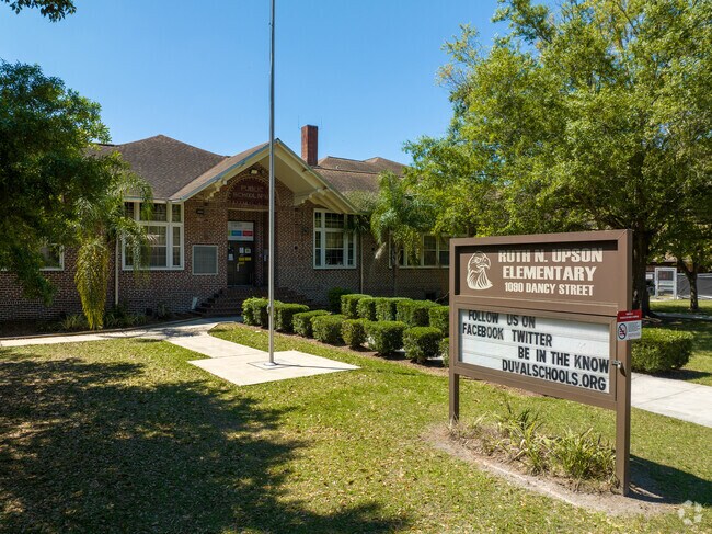 Signage at the entrance of Ruth N. Upson Elementary School.
