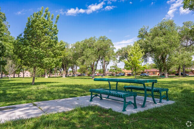 Enjoy the shade at one of the many tables found around Taylor Park in Inez.