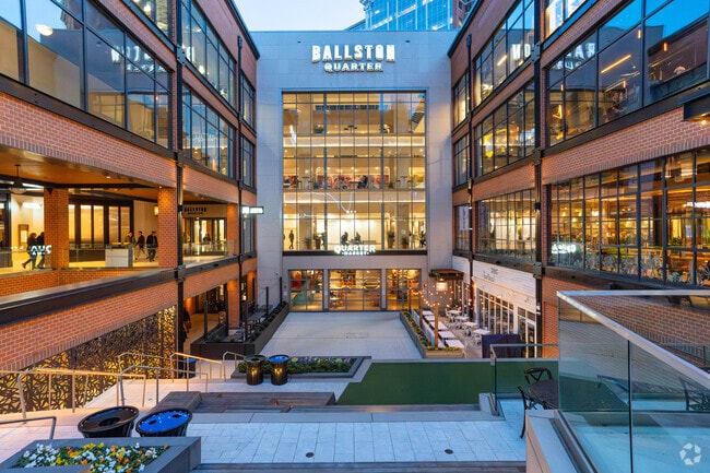 Relax and soak in the vibrant city atmosphere while seated in the Ballston Quarter courtyard.