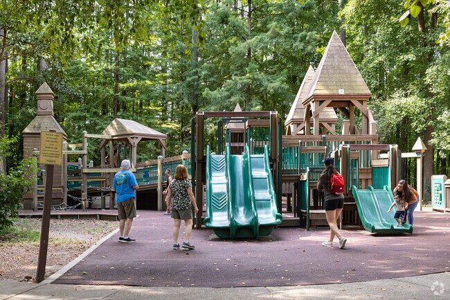 Greenbrier East has an amazing wooded playground in the City Park with many activities for kids.
