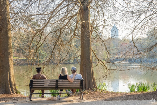 Sit and enjoy the view of Downtown Atlanta from the benches at Piedmont Park.