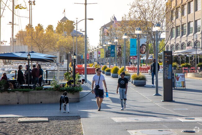 Residents love walking around at Jack London Square near the Marina.