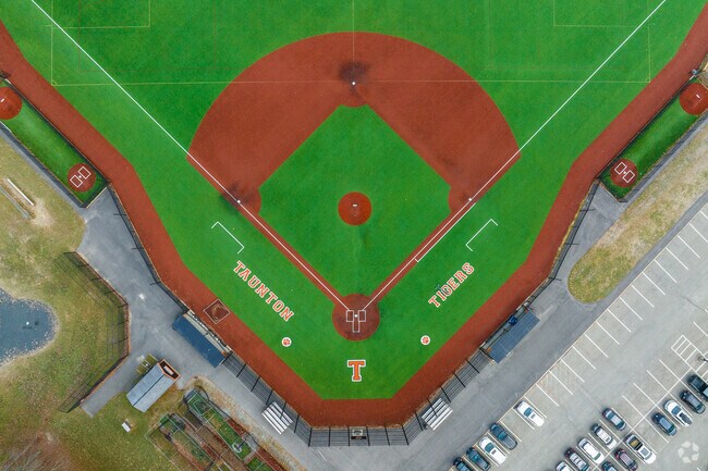 The Taunton High School baseball field, located on campus, presents it's school spirit.