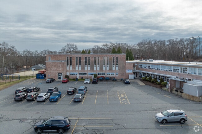 A closer look at the administration building at St. Vincent School in Fall River, Ma.