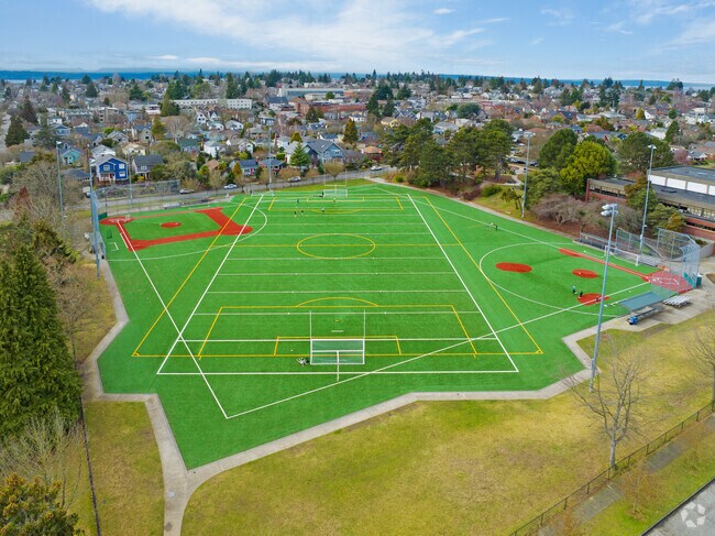 Loyal Heights Playfield features a well-maintained baseball field.