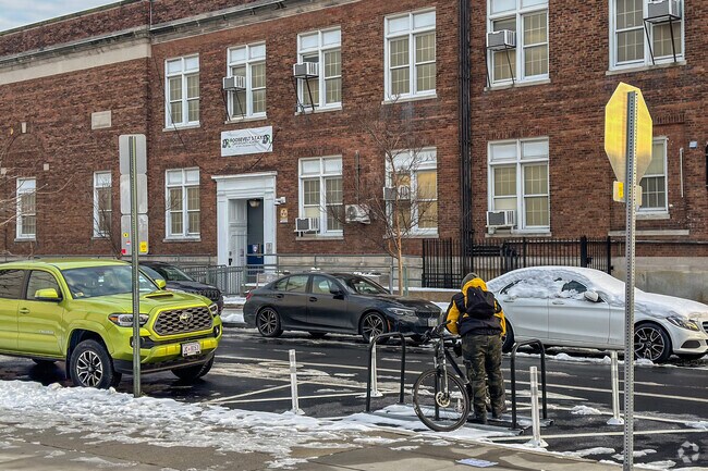 Bike rack located in front of Roosevelt S.T.A.Y. Opportunity Academy