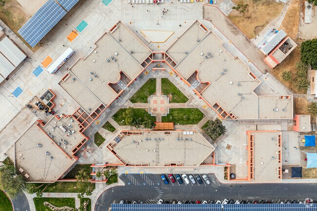 Cesar Chavez Elementary School offers a sprawling campus when viewed from above.