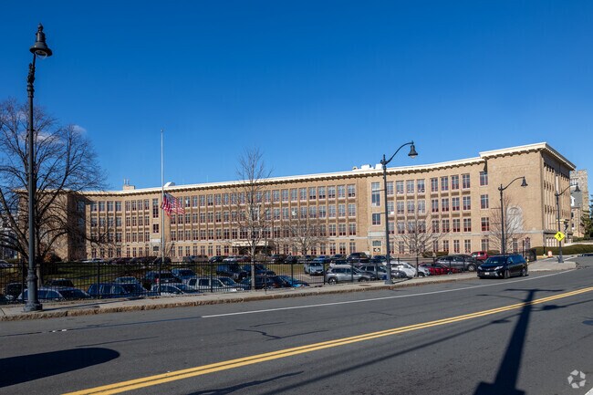 North Quincy High School in Quincy stands on a bustling intersection.