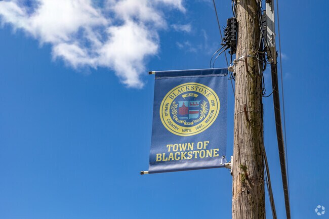 A brilliant banner welcomes you down Main St in Blackstone.